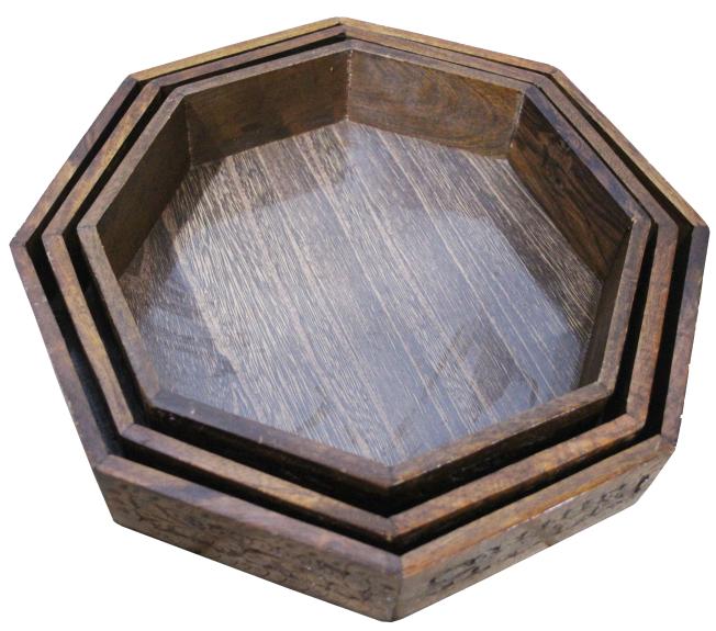 Wooden tray Set Carving 12 Inches
