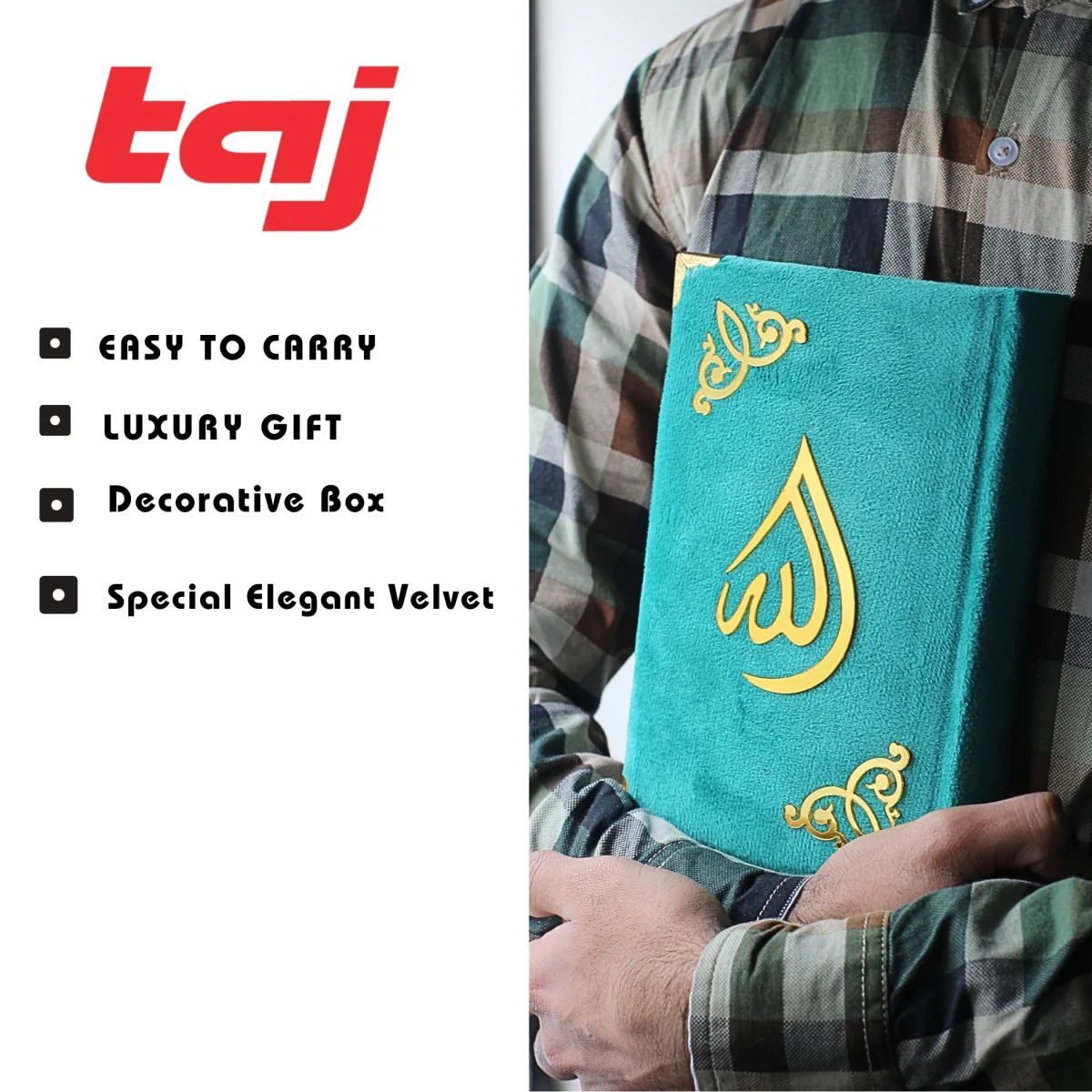 Holy Quran 13 Line Turquise Velvet Binding With Box