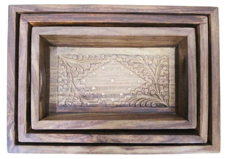 Wooden Tray Carving Set Brass