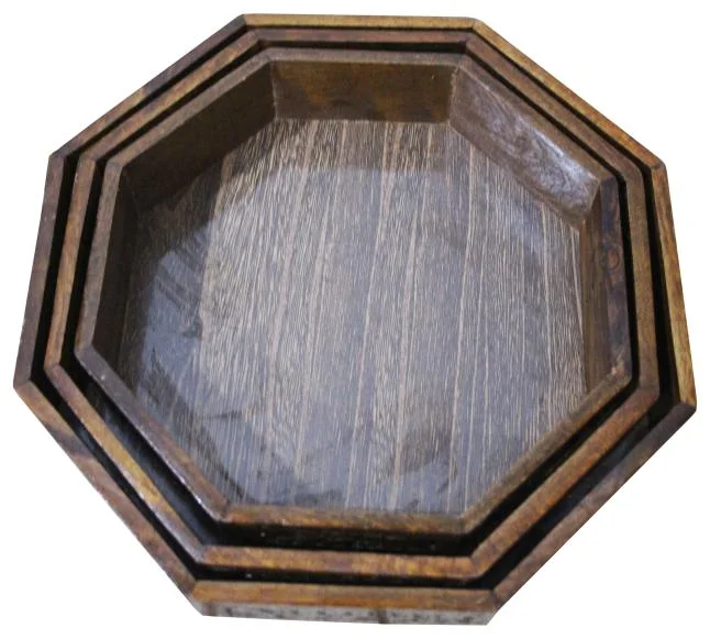 Wooden tray Set Carving 12 Inches