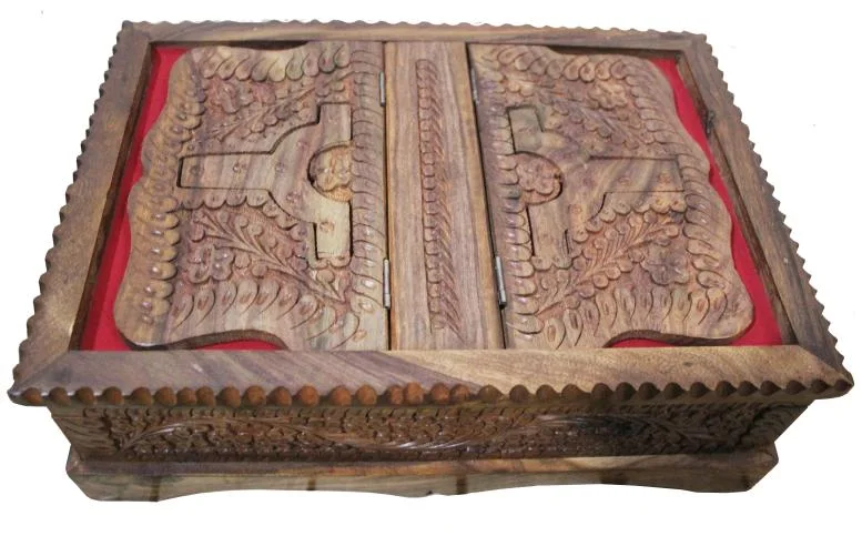 Wooden Carving Box With Built In Rehal Stand (Wooden and Black Colour)